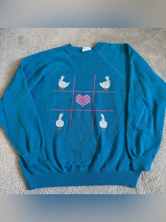 Hanes Tops - Vintage Cross Stitch Crewneck Sweatshirt Ducks Goose Novelty Grandma Sweater